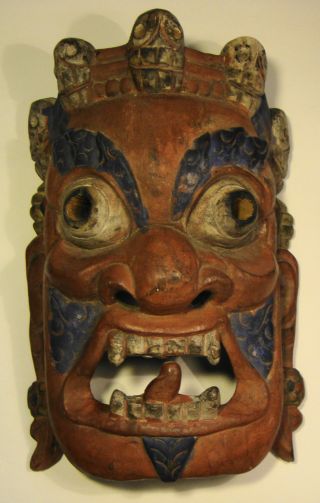 Antique Chinese Full Size Hand Carved & Painted Wood Exorcising Mask photo