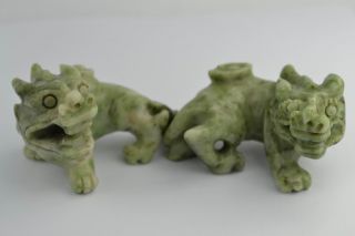Asian Old Collectibles Decorated Handwork Jade Carving Pair Kylin Statue Aaaaa photo