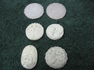 Vintage Chinese Carved White Jade Pendants/plaques Set Of 6 photo