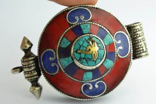 Asian Old Collectibles Decorated Handwork Tibet Turquoise Coral Exorcism Box photo