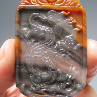Natural Huanglong Jade The Pretty Color Hand - Carved Lucky Dragon Amulet 003 photo