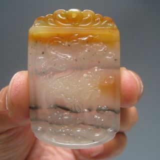 Natural Huanglong Jade The Pretty Color Hand - Carved Lucky Dragon Amulet 006 photo