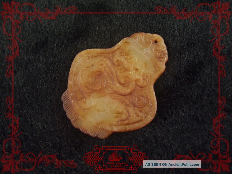 Chinese Auspicious Jade Dragon Pendant With Archaic Characters Amulets photo