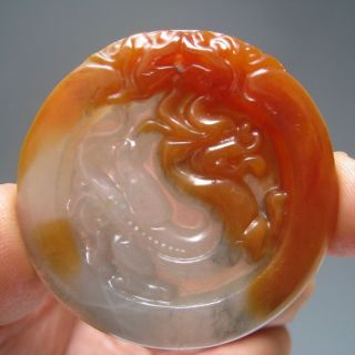 Natural Huanglong Jade The Pretty Color Hand - Carved Lucky Dragon Amulet 208 photo