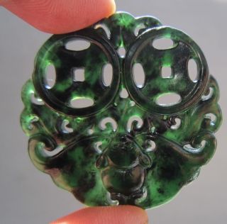 Chinese Carved Hetian Black Green Jade Pendant 208 photo