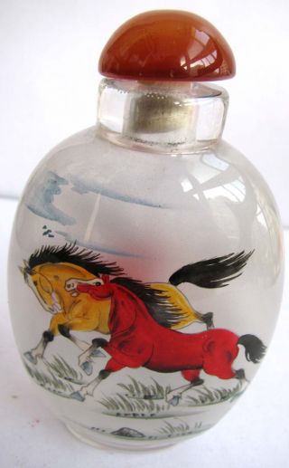 248 Peking Glass Hand Inside Painting Horses Snuff Bottle&gift Box photo