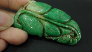 Prefect Chinese Antique Green Jade Pendant/green Leaf&animal/rabbit photo