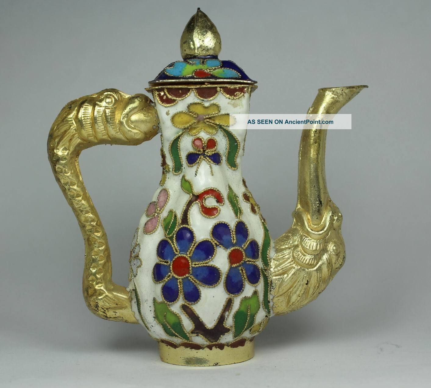 Chinese Handwork Cloisonne Flower Old Tea Pot Pots photo
