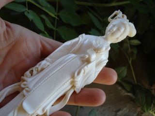 Vintage Carved Faux Ivory Chinese Asian Lady Statue Fine Antique photo