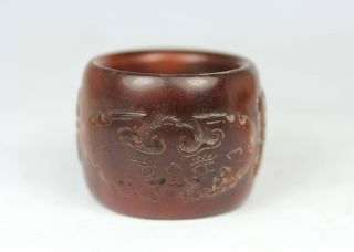 Wonderful Asian Oriental Old Bone Handwork Carving Auspicious Signs Ring photo