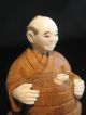 Amazing Antique Japanese Ox Bone 象牙 Netsuke Man W.  Basket & Mouse Figure Signed Netsuke photo 4