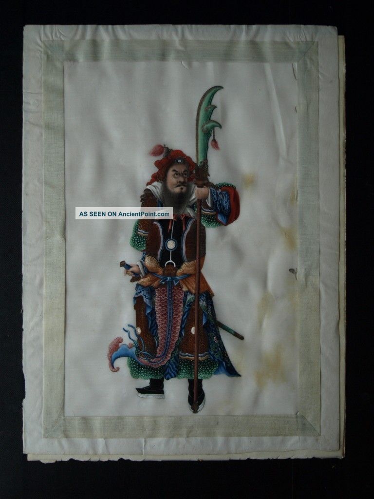 Chinese Gouache On Pith (rice Paper) A Royal Guard - Stunning Example C1830 Paintings & Scrolls photo