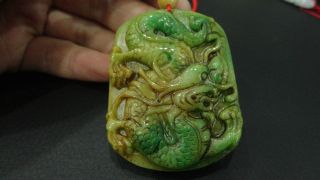 Prefect Chinese Antique Green&black Jade Pendant/dragon&horse/both Sides Carved photo