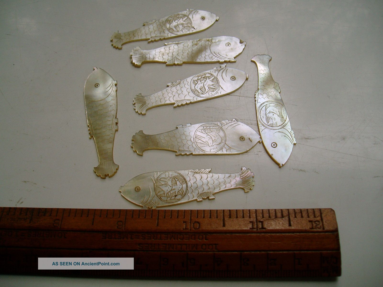 7 Carved Mother Of Pearl Games Counters,  Fish Design,  Chinese ? Other photo