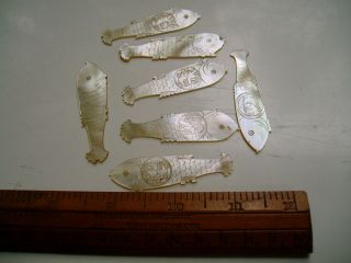 7 Carved Mother Of Pearl Games Counters,  Fish Design,  Chinese ? photo