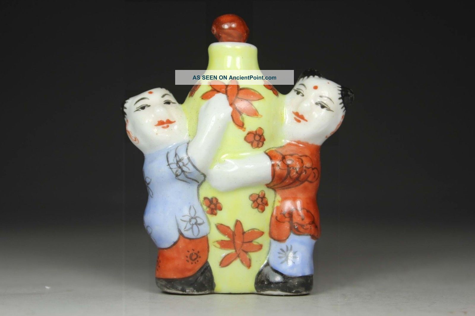 Chinese Old Porcelain Wonderful Handwork Painting Two Children Snuff Bottle Snuff Bottles photo