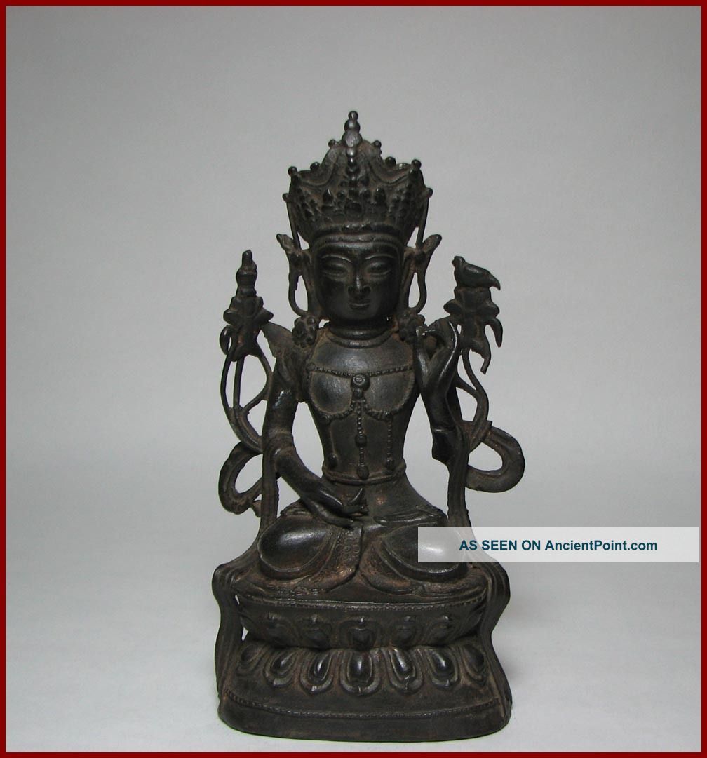 Good 16/17c Late Ming Dynasty Chinese Bronze Figure Of Guanyin,  8.  5 