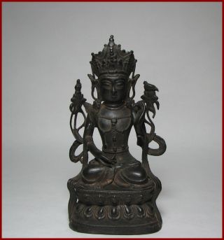Good 16/17c Late Ming Dynasty Chinese Bronze Figure Of Guanyin,  8.  5 