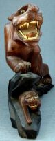Antique Chinese Rosewood Carving / Sculpture Of Tigers - - Unusual Piece Tigers photo 2