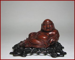 Finest 19c Chinese Carved Boxwood Figure Of Budai On Stand,  Perfect, photo