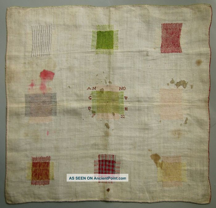 1732 Very Early Colorful Antique Dutch Darning Mending Sampler Samplers photo