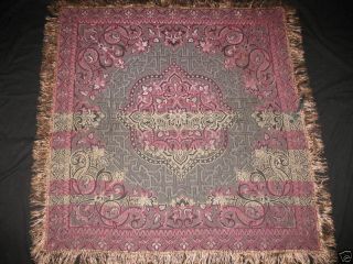 Victorian Fringed Tapestry Throw Or Shawl Red + Black photo