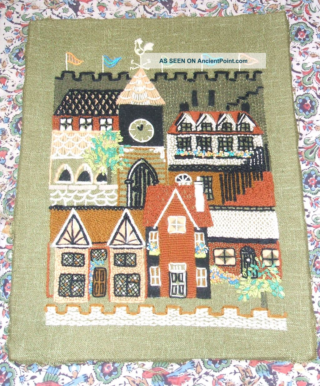 Interesting Vintage Needlework And Crewel Work English Townscape Tapestries photo
