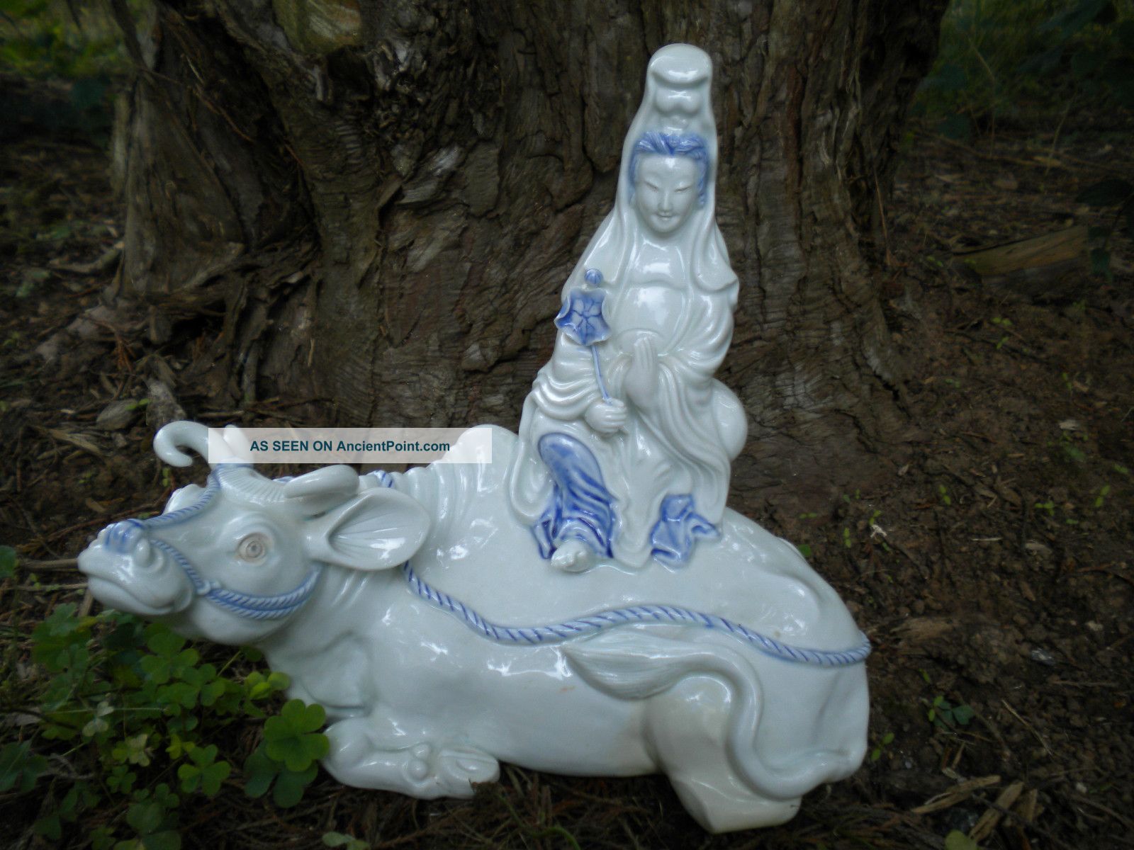 Hirado Porcelain Kannon On An Ox Or Large Water Buffalo Statues photo