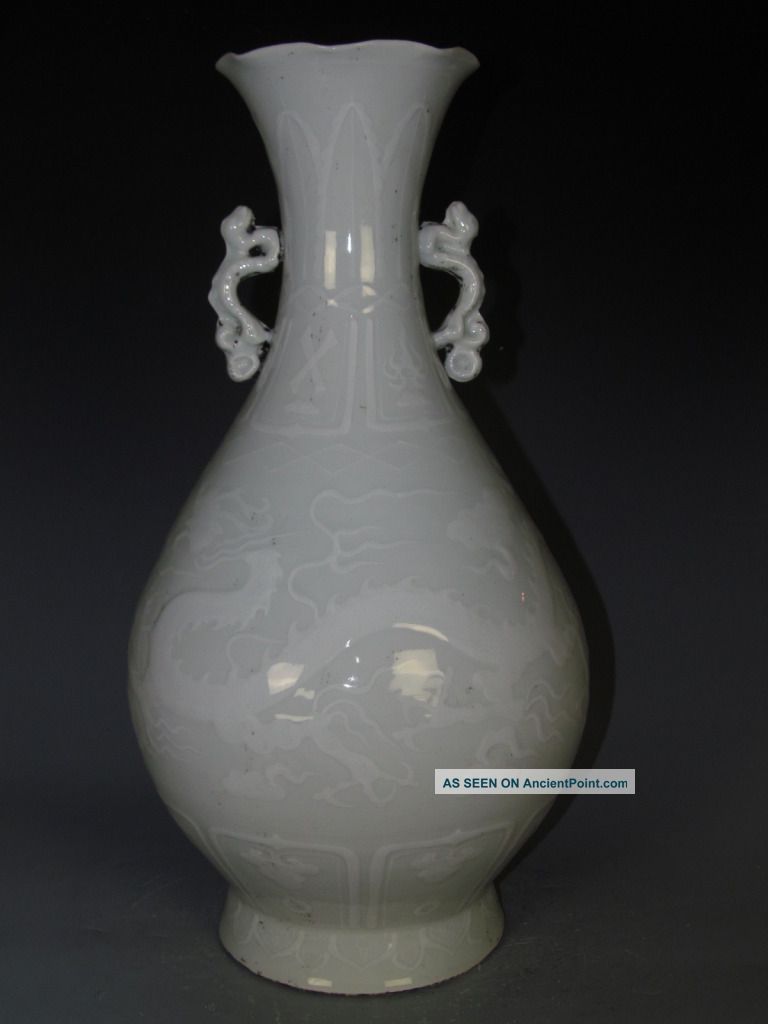 Fine Chinese Rare Huge Purely White Porcelain Dragon Vase Vases photo