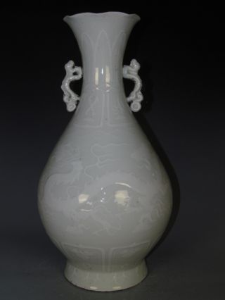 Fine Chinese Rare Huge Purely White Porcelain Dragon Vase photo