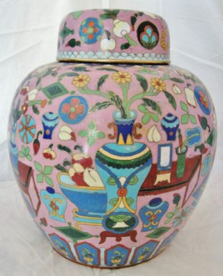 Big Pink & - Cloisonne Scholar Design Rare Antique Very High Quality Jar photo
