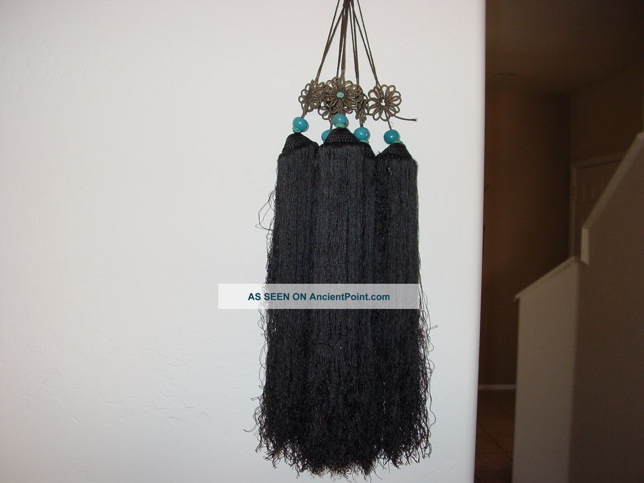 5 Large Antique Chinese Silk Tassels With Turquoise Peking Glass Beads Other photo