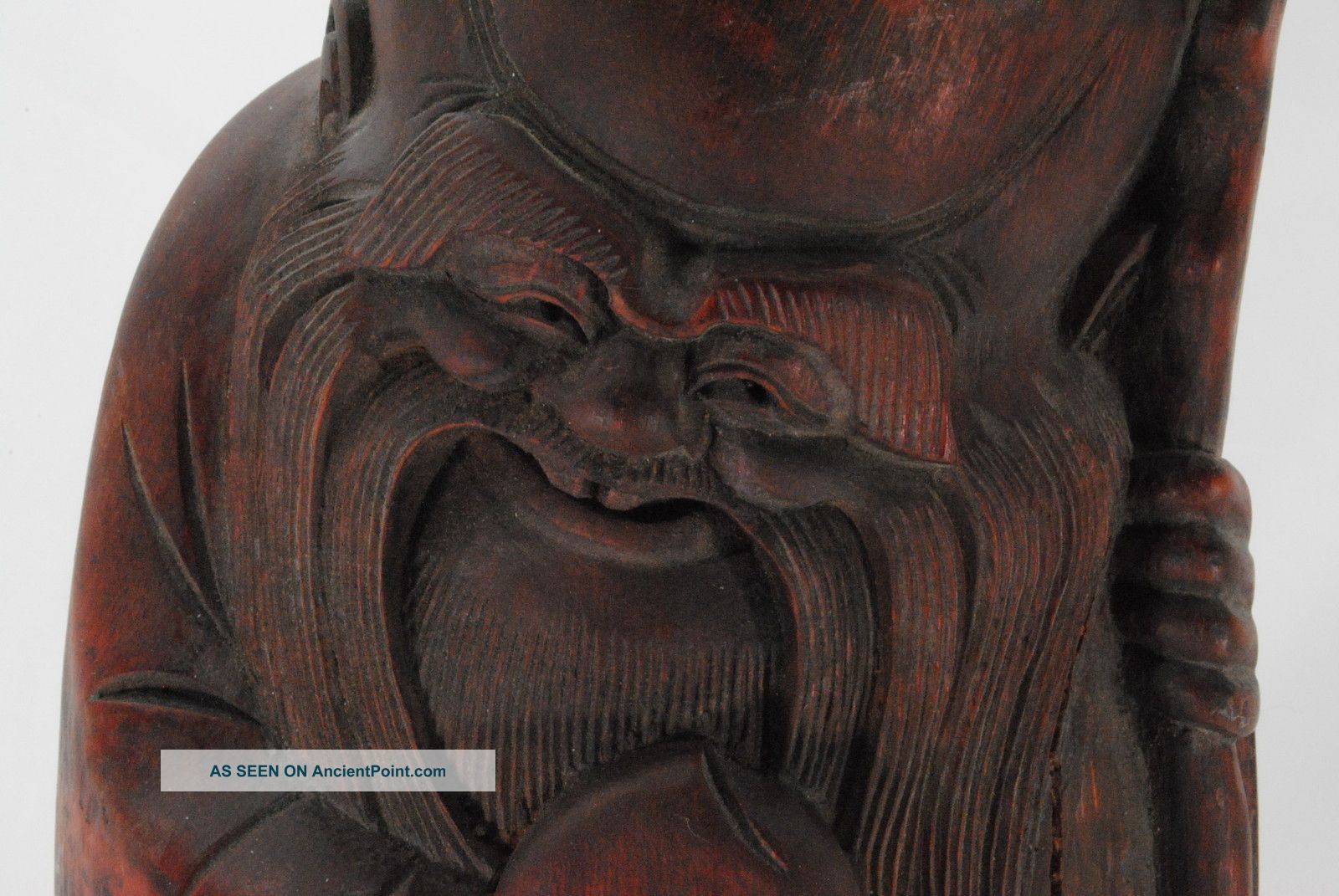 Excellent Antique Carved Bamboo Chinese Immortal Figure Holding A Peach 19 