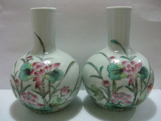 A Pair Fine China Rose Porcelain Vases&lotus Flower photo