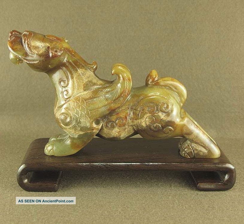 Stunning Carved Chinese Old Jade Statue Dragon With Wing Other photo