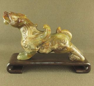 Stunning Carved Chinese Old Jade Statue Dragon With Wing photo