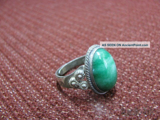 Chinese Traditional Silver & Jade Carved Finger Ring Other photo