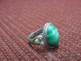 Chinese Traditional Silver & Jade Carved Finger Ring photo