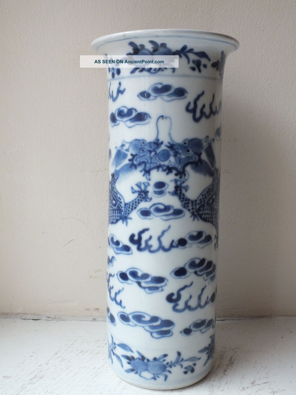 19th C Chinese Porcelain Blue And White Dragons Sleeve Vase Vases photo