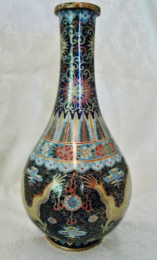 Chinese Cloisonne - Antique Vase Container - Colorful Lotus Pattern & Dragon photo