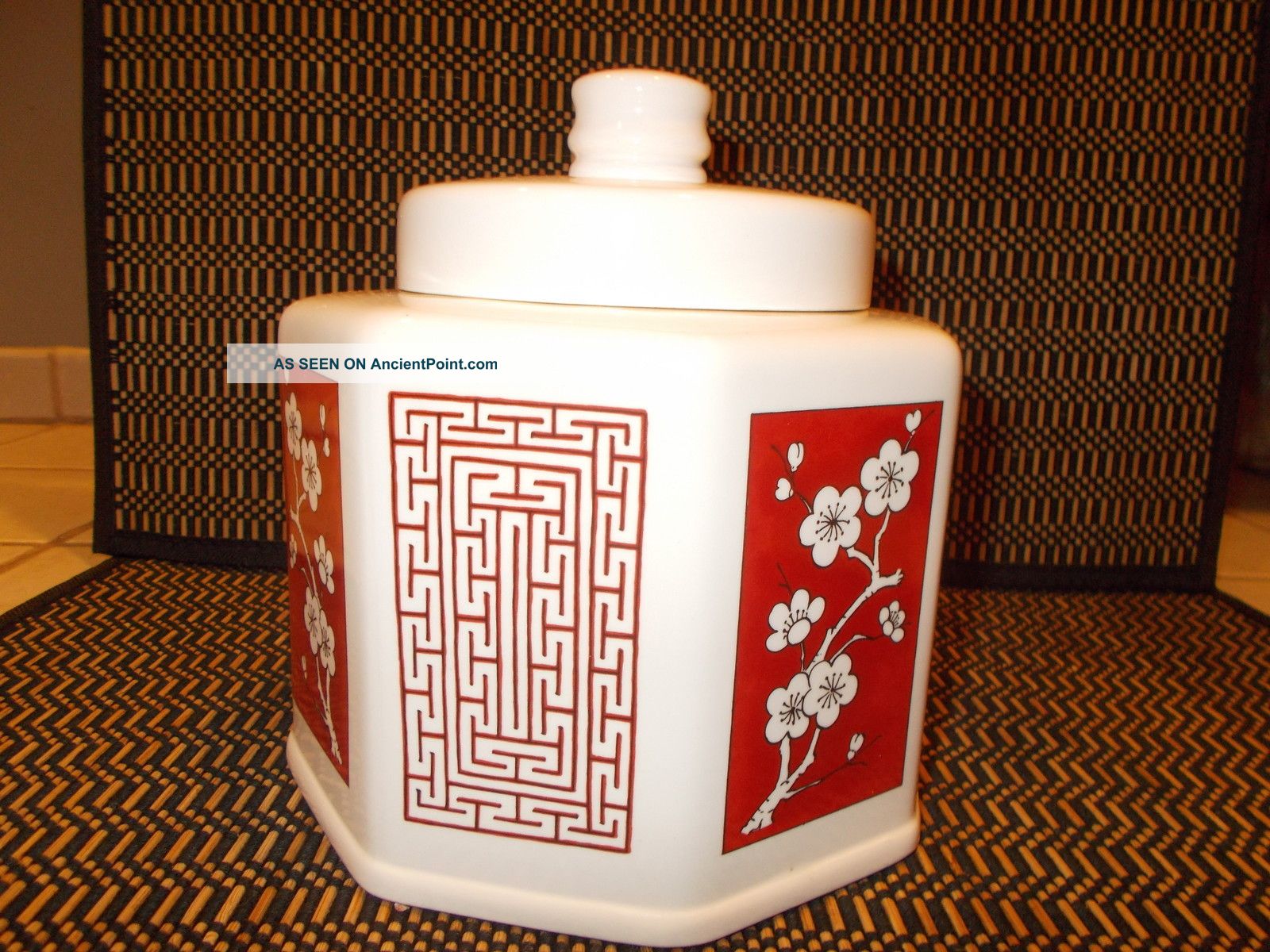 Cherry Blossom Floral Japanese Cookie Jar Hand Painted Ginger Jar Canister Vases photo
