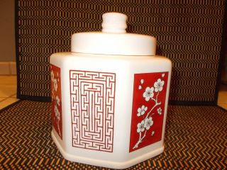 Cherry Blossom Floral Japanese Cookie Jar Hand Painted Ginger Jar Canister photo