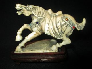 Antique Chinese ' Ox Bone ' Horse Carving Figure ~ Statue. photo