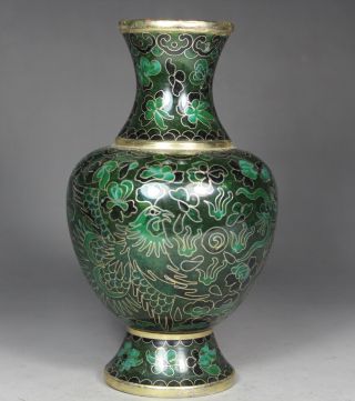 Chinese Old Cloisonne Handwork Painting Dragon Phoenix Vase photo