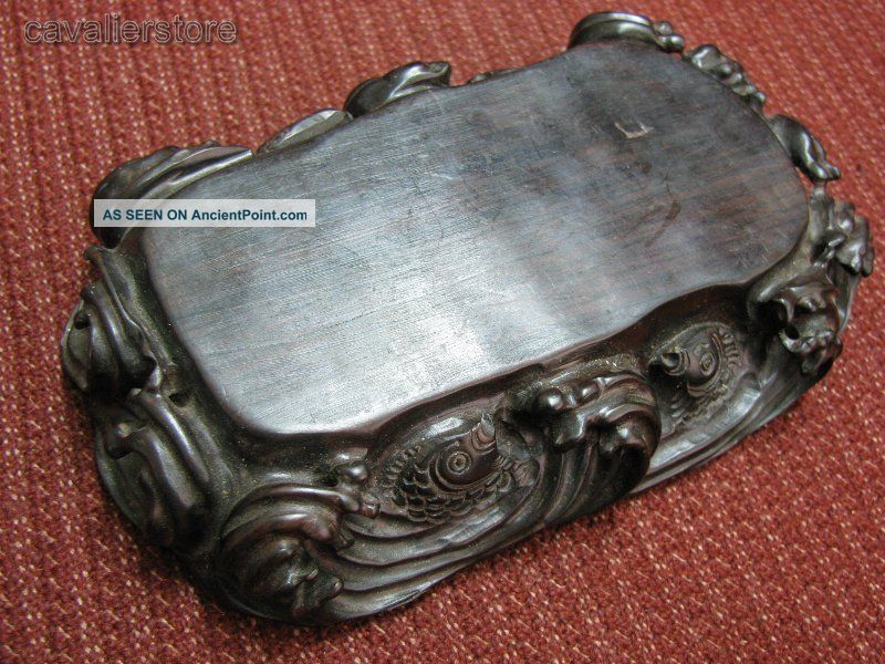Chinese Rosewood Carved Ocean Wave & Fish Stand Other photo