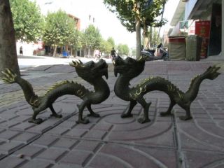 China Folk Favorite Bronze 2 Dragon Pair Statues 15 photo