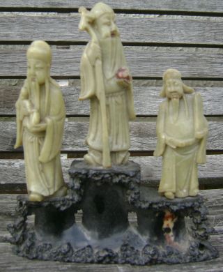 Antique Chinese Soapstone Deity Immortal Group Figures 18th/19th Century photo