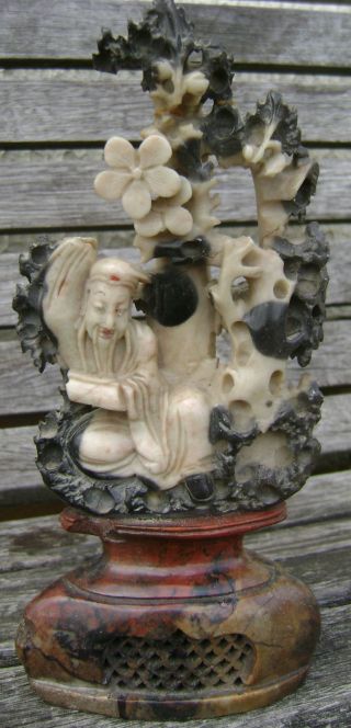Antique Chinese Soapstone Deity Immortal Group Figure 18th/19th Century photo