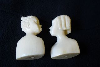 Antique Rare Faux Ivory Carved African Busts photo