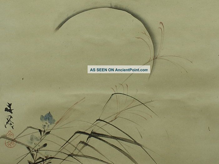 Jiku737 Jt Japan Scroll Tani Buncho Moon & Autumn Flower Paintings & Scrolls photo
